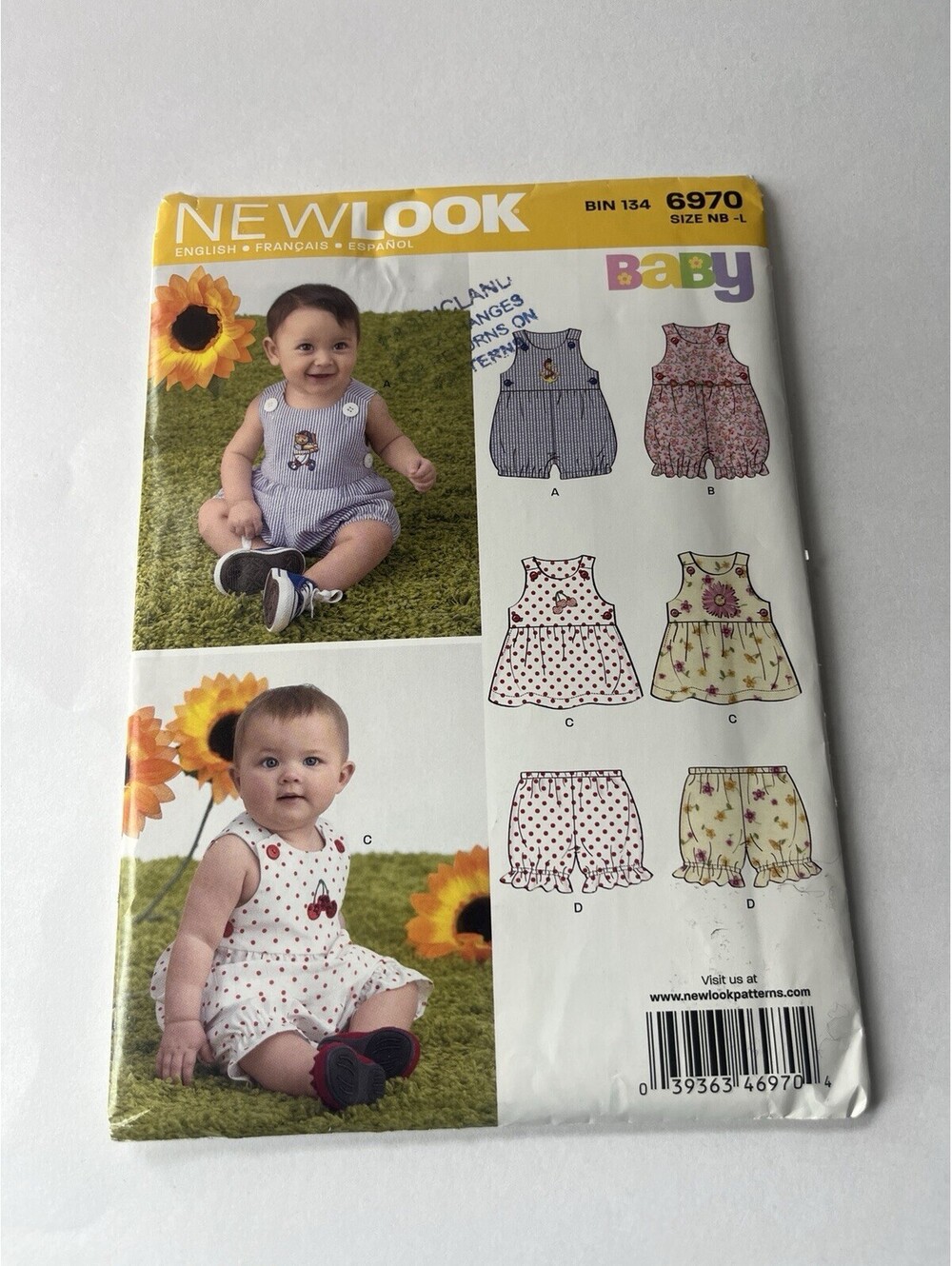 New Look 6970 BABIES' ROMPER DRESS & PANTIES Sewing Pattern Age Newborn - Large